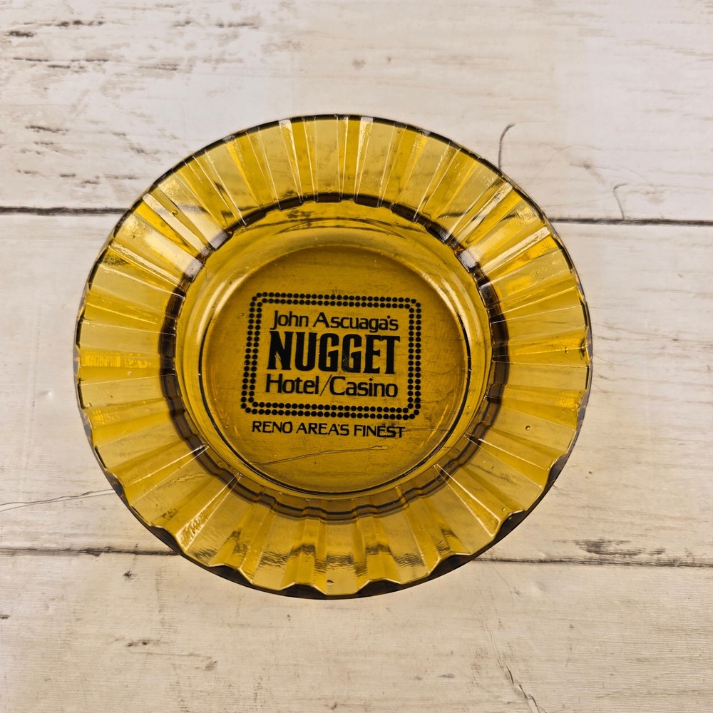 Vintage John Ascuagas Nugget Hotel Casino Reno Amber Glass Ashtray Collectible